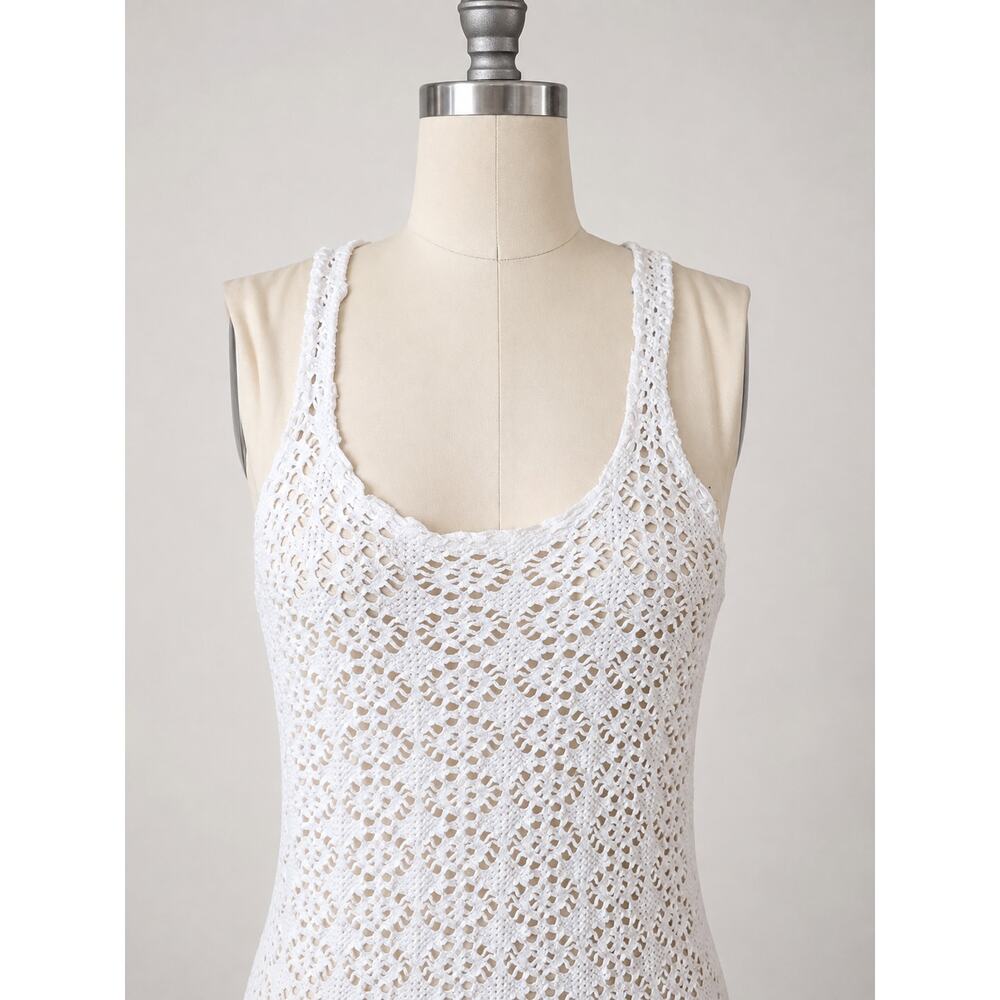 Free People Beach White Crochet Maxi Dress Racerback Cotton Boho M - Picture 7 of 10